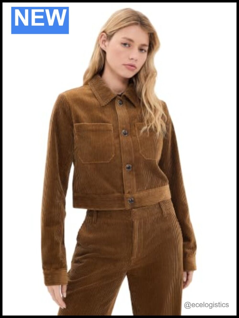 Women's Mid-Weight Corduroy Casual Jacket with Chunky Resin Buttons, Snap Cuffs